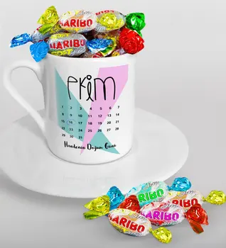 

Personalized Birthday Calendar Turkish coffee Cup and Haribo Candy Gift Seti-3