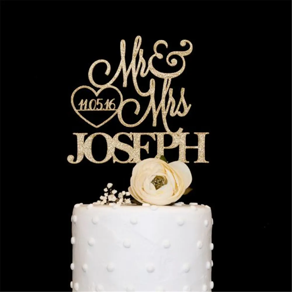 На Заказ Свадебный Топпер для торта с вашей фамилией мистер и миссис Топпер для торта каллиграфия персонализированный Топпер для свадебного торта с датой