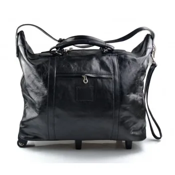 

Leather trolley travel bag black leather duffle weekender overnight leather bag