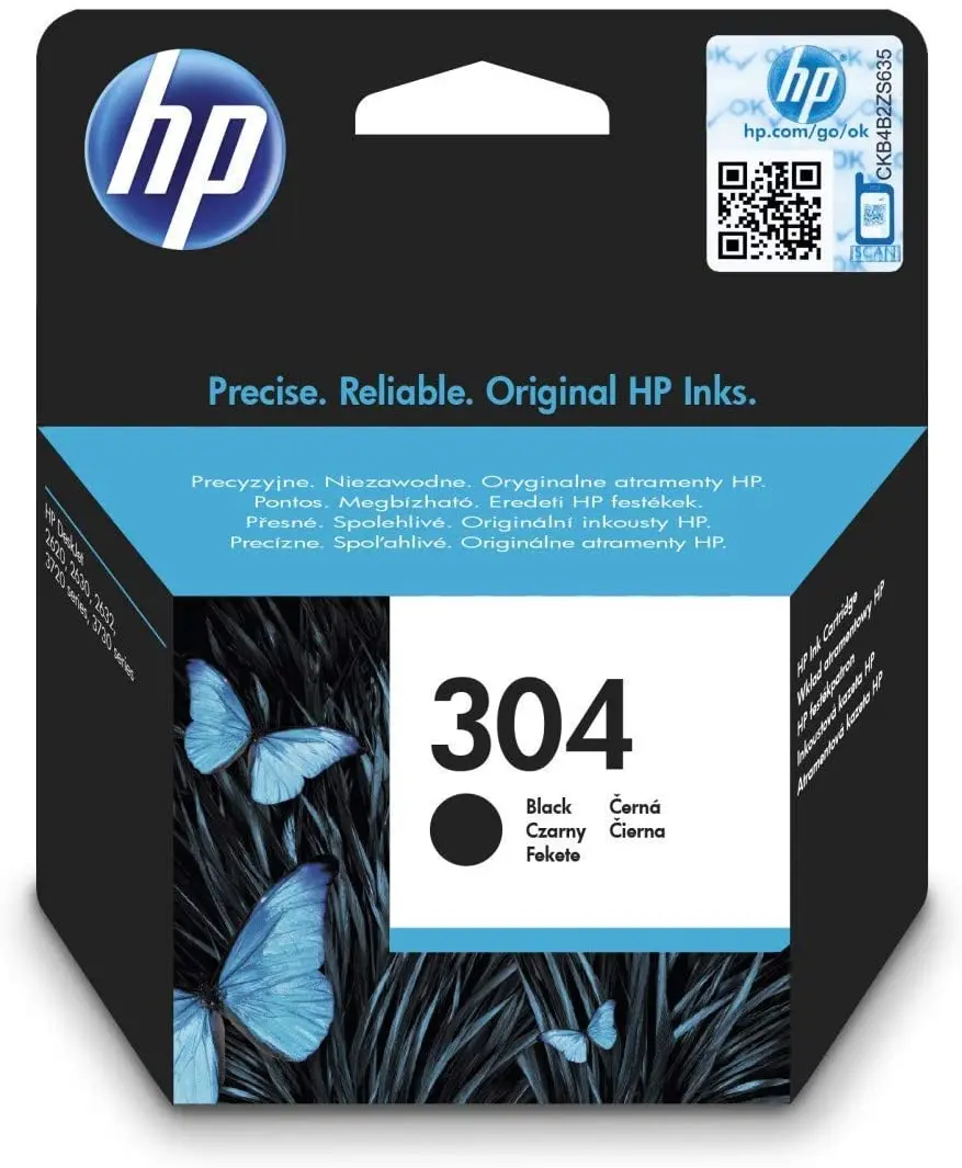 Cartuccia Di Inchiostro Nero Originale Hp 304 N9K06Ae Per Hp Deskjet Serie 3700, 2620, Envy E 5032