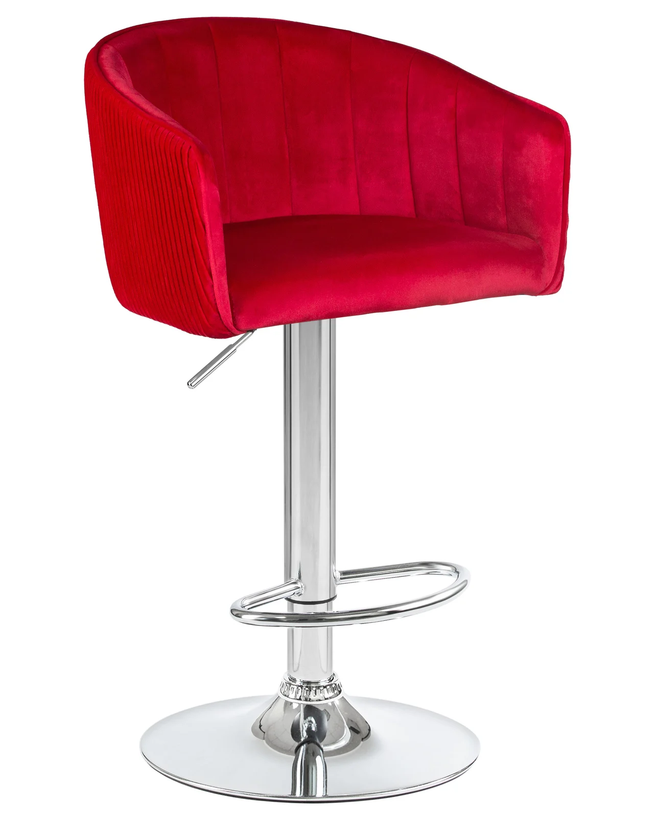 Bar Stool, High Chair, Velour, Steel Chrome Leg, Adjustable Rotating