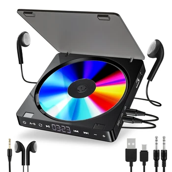 Portable CD Player Double Headphone Version Touch Button Reproductor CD Walkman Discman Rechargeable Shockproof LCD Display 1