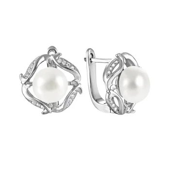 

Silver earrings with cubic zirconia and pearls cultured sunlight sample 925