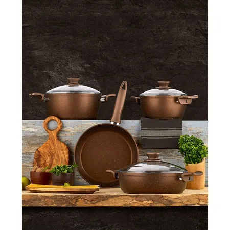 Gránitkészlet 7Db Edények Szett Gránit Sült Serpenyő Souce Edény Tej Üvegfedelekkel És 5 Különböző Színű - Image 3