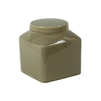 

Plain small ceramic square decorative pot with TOPO gray lid 15X17