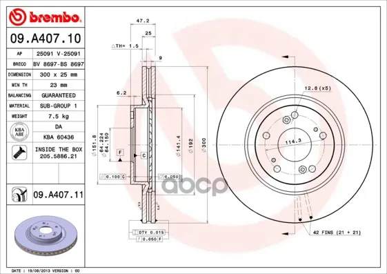 Диск Тормозной Передн Honda: Cr-V Ii 02-06 Brembo арт. 09.A407.10