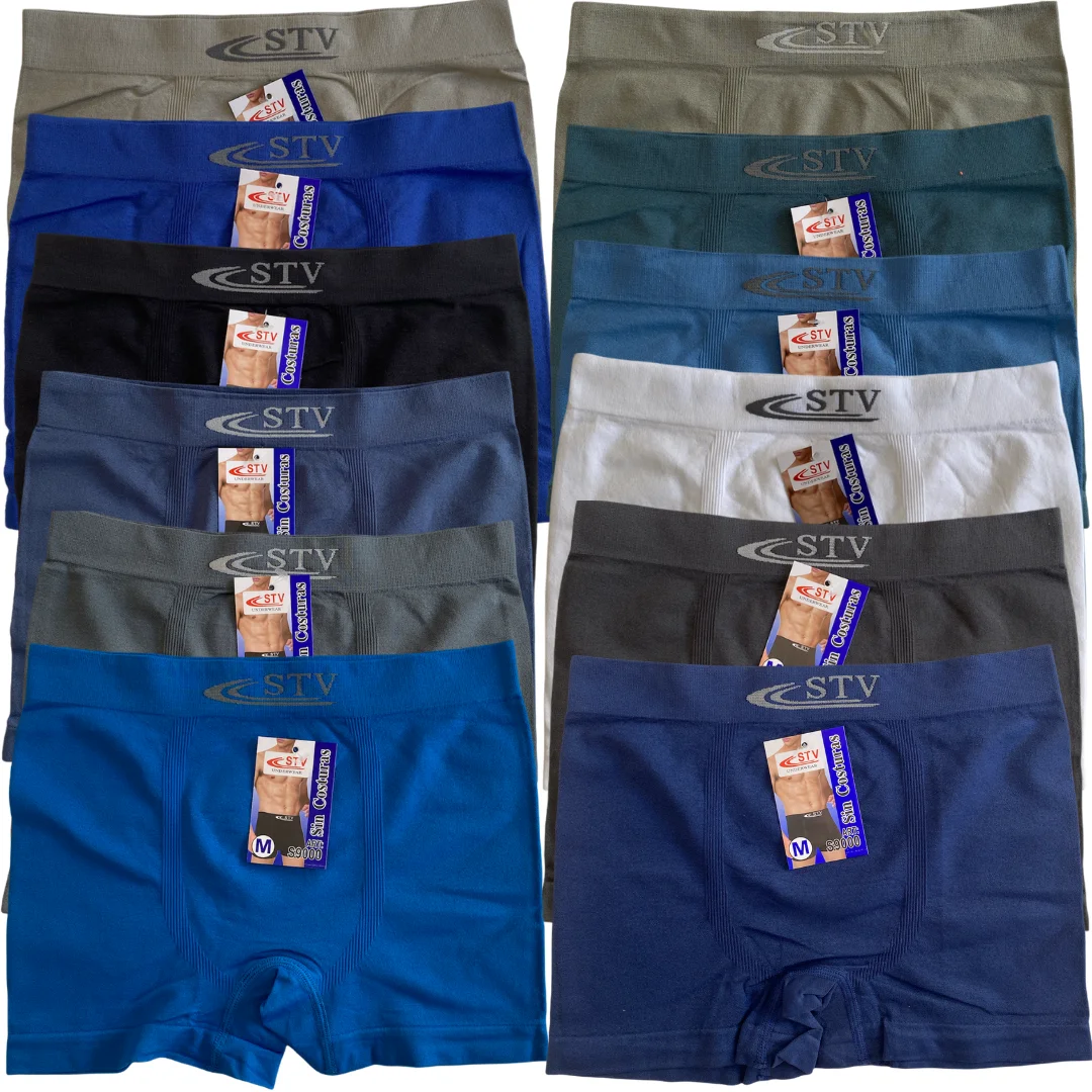 Pack de 12 Calzoncillos Boxer STV. Talla S-M-L-XL-XXL Sin Costuras Ropa Interior Slip Hombre Sexy Calzones Bombacho Pantalones Cortos Calzon. Variedad de Colores