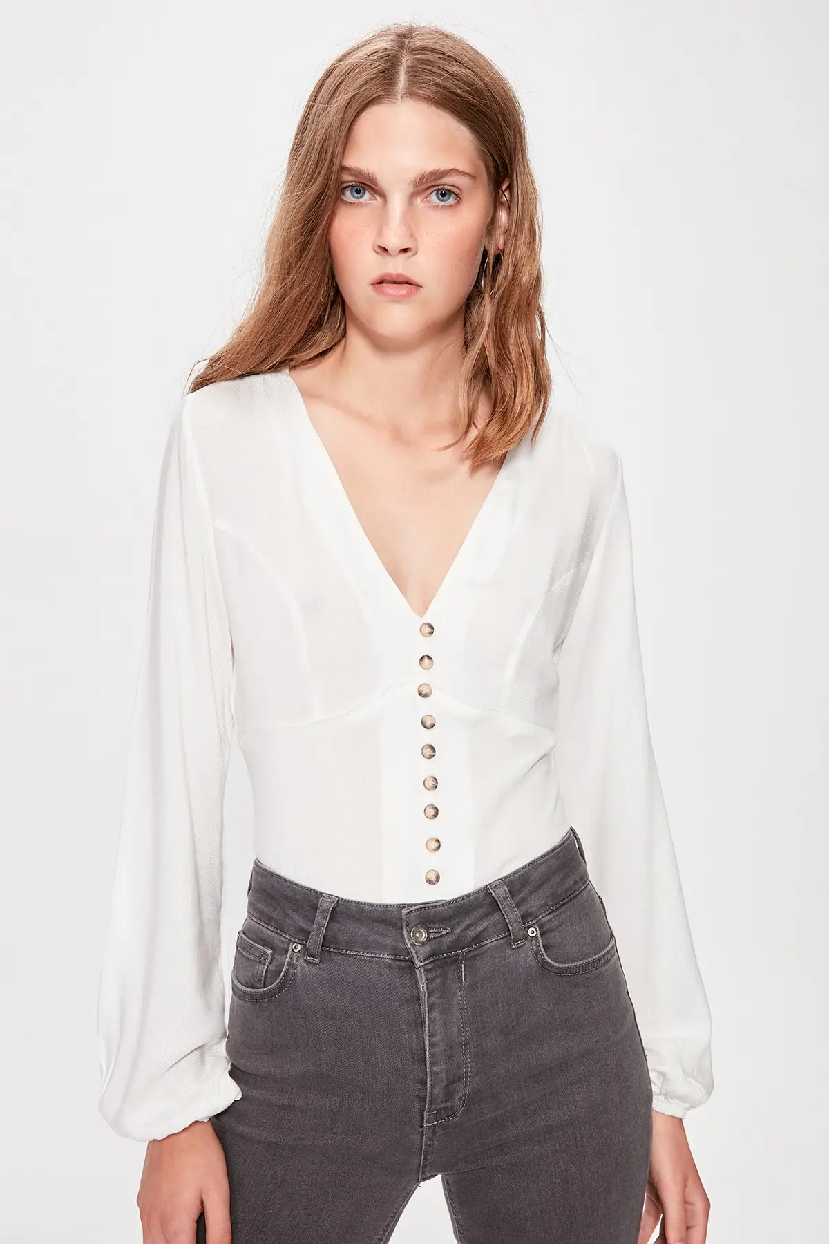 Trendyol Raw белый короткий топ Блузка TWOAW20BZ0902