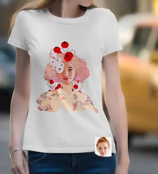 

Personalized Women 'S Abstract Caricature Of White Tişört-2