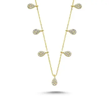 

Angemiel 925 Silver Zircon Stone Dangle Drop Necklace-Gold Plated