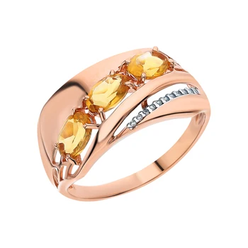 

Gold ring with cubic zirconia and citrine sunlight sample 585