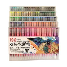 Фломастеры щетка маркерных ручек 12/24/36/48/60/72/100/120 Цвет ручка надпись каллиграфии двойная щетка ручка арт школьные маркеры расходные материалы