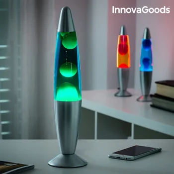 

Original Small Metal Lava Lamp with Red Magma Transparent Liquid with a Galaxy Effect Design, 34cm high