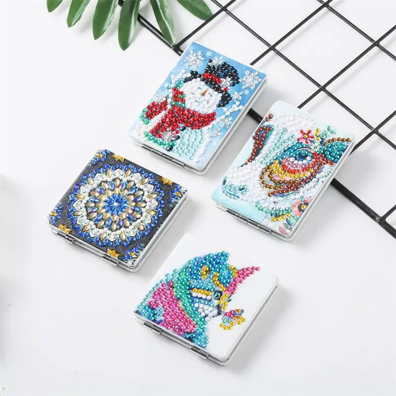 Diamond Painting Makeup Mirror Cartoon Snowman Butterfly DIY Special Shape Diamond Embroidery Ultra-thin Mini Makeup Mirror Gift