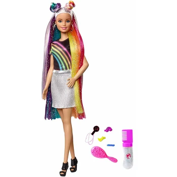 

Barbie doll with rainbow shimmering hair