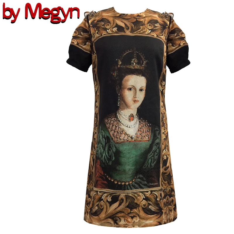 

2020 Spring Summer Designer Brand New Runway Style Dress Women Puff Sleeve Casual Loose Vintage Queen Oil paiting style dress