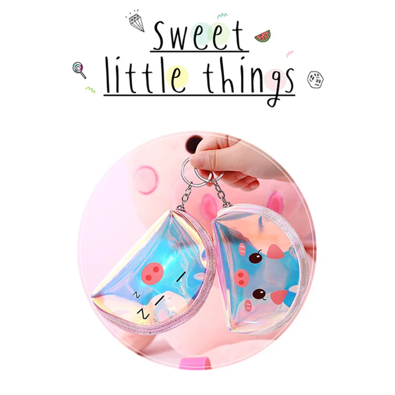 Cute Pig Coin Storage Bag Laser Transparent Key Coin Organizer Cartoon Delicate Storage Pouch Multipurpose Waterproof Organizdor