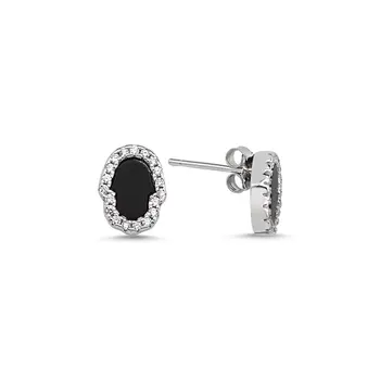 

Angemiel 925 Silver Zircon Stone Fatma Master Hand Earring