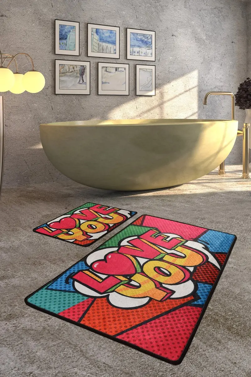 Коврики для ванной нескользящие Противоскользящие коврики противоскользящие красные Love Djt 2'Li набор 60X100 см-50X60 см