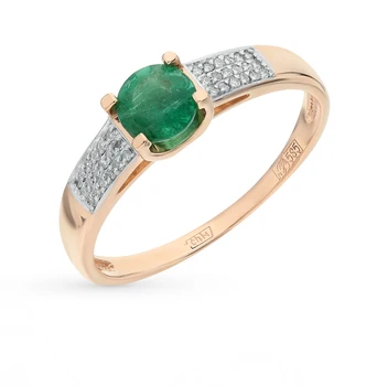 

Gold ring with emerald and diamonds sunlight sample 585 test
