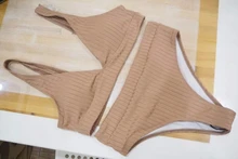 Womens Swimsuits Swimwear Bikini-Set Ribbed Push-Up Black INGAGA High-Waist Biquini