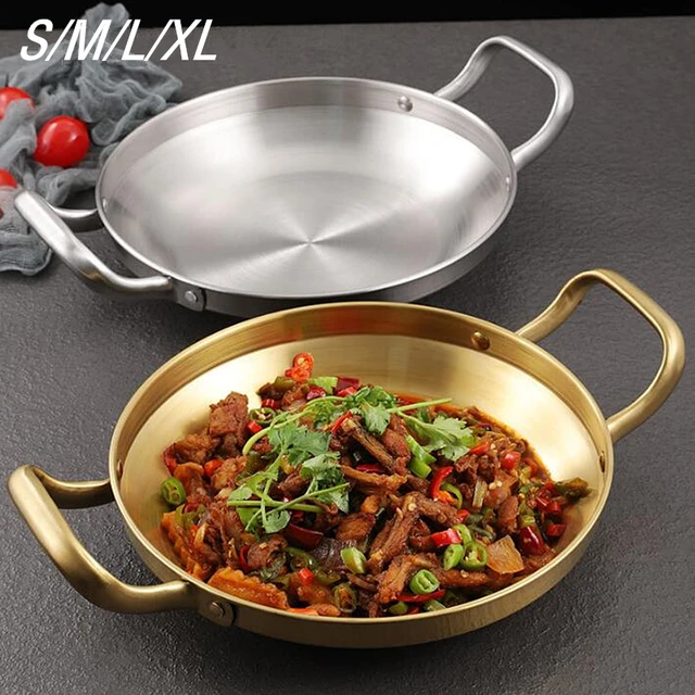 Cast Iron Double Wooden Handle Flat Single Bottom Shallow Frying Pan  Pancake Anti-scalding Hand Barbecue Fish Plate Cooking Tool - AliExpress