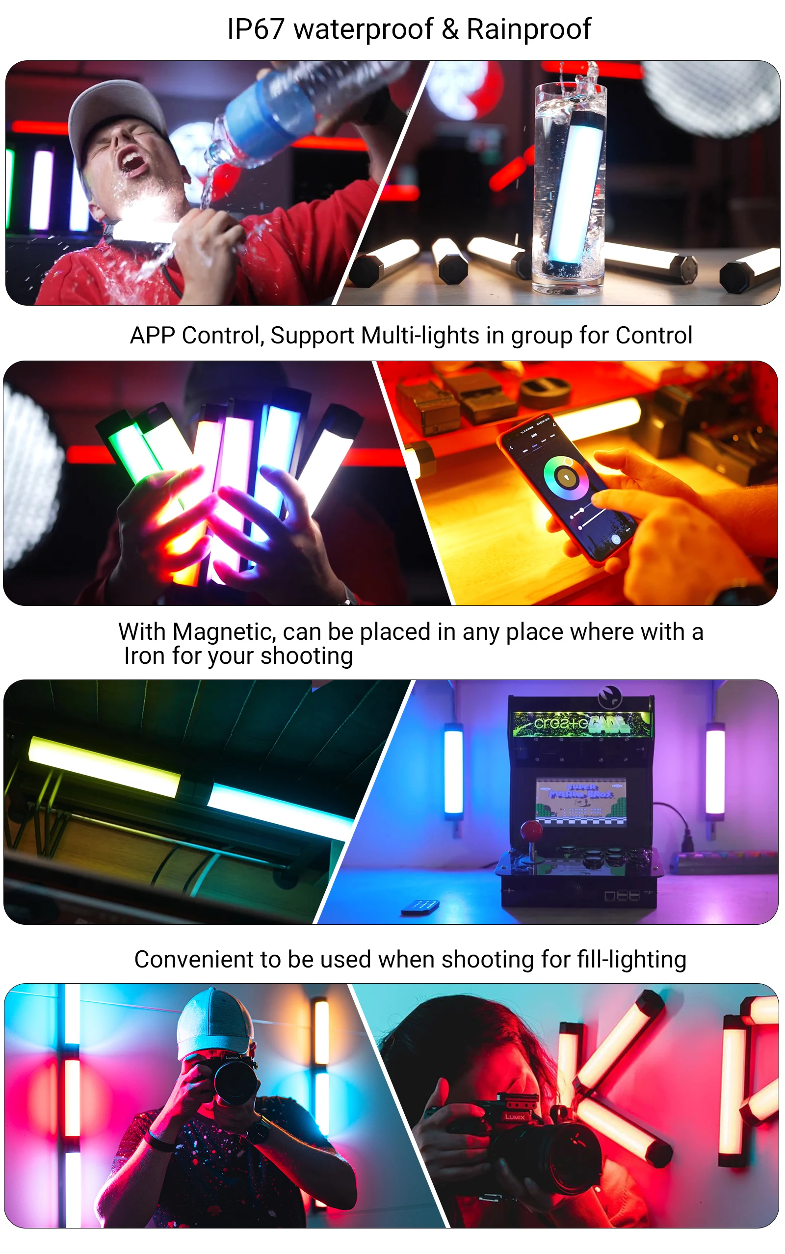 Vara para Tiktok Luz de Vídeo Luxceo Baton Impermeável App Controle Embutido Forte Magnético Led Fotografia Iluminação P200 Rgb Ip67 - Image 4