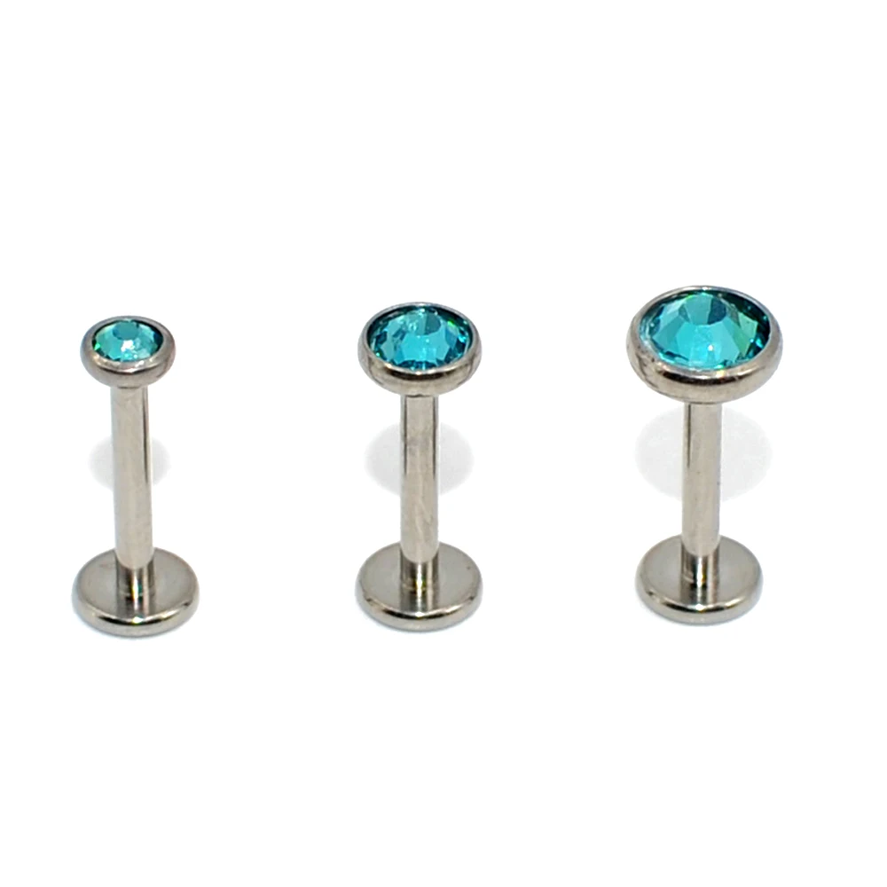 3PC G23 Titanium Flat CZ Gem Internally Threaded Labret Stud Ear Tragus Cartilage Helix Earring Fashion Body Piercing Jewelry16g