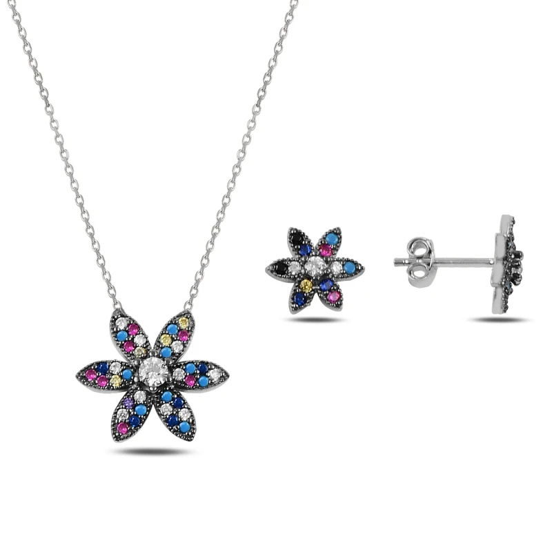 

Silver 925 Sterling Zircon Cubic Zirconia Flower Set