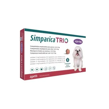 

SIMPARICA TRIO 2,5 - 5 kg 3 COMPR. ZOETIS. Internal and external antiparasitic for dogs