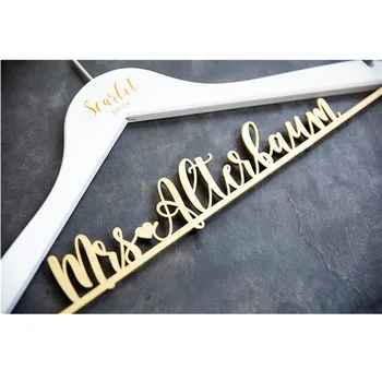 

Custom laser cut wedding dress hanger with gold name Mrs white wood bridal hangers engraved Wedding Gift hangers bridesmaid gift