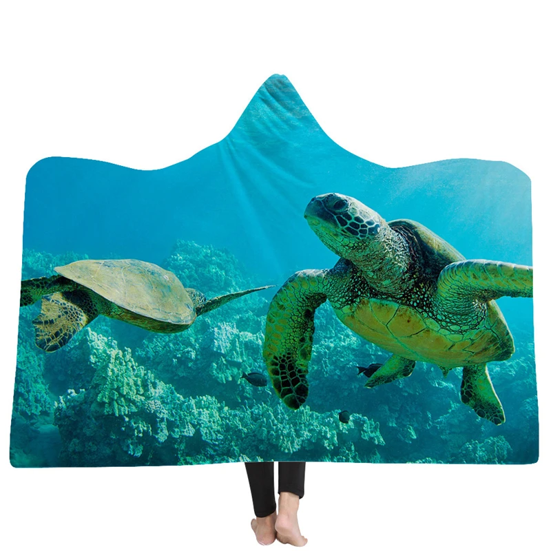 2018-New-Design-Winter-Warm-Fleece-Hooded-Blanket-Sea-Turtle-3d-Printing-Blanekts-Throws-Sherpa-Poncho (3)