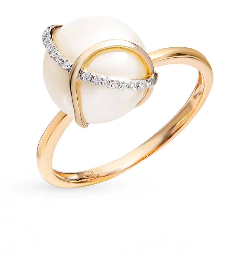 Gold ring with pearls and diamonds SUNLIGHT test 585