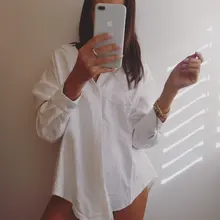 White Blouse Official-Tops Green Shirt Spring-Pocket Oversized Blusas Long-Sleeve Lizkova