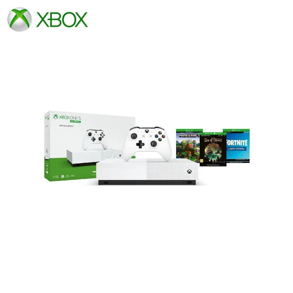 Игровая консоль Xbox One S 1TB All Digital SOT, Minecraft, Fortnite - Цвет: Белый