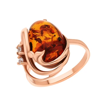 

Silver ring with cubic zirconia and amber sunlight sample 925