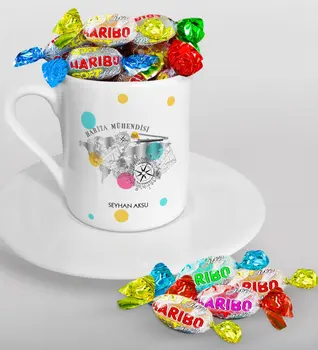 

Personalized Map Engineer Turkish coffee Cup and Haribo Candy Gift Seti-2