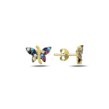 

KUTAYDAN Mixed Color Zircon Butterfly Earrings 925 Sterling Silver