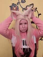 Peluca de cabello sintético resistente al calor, KDA badest Ahri, Cosplay de LOL KDA, Rubio, mezclado, Rosa, con orejas, juego Co