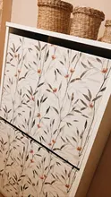 Leaf Wallpaper Stick Self-Adhesive Bedroom Vinyl Floral Home-Decor Wall-Green/grey Peel