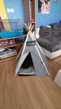 Pet Teepee Dog & Cat Bed White Canvas Dog Cute House-Portable Washable Dog Tents 
