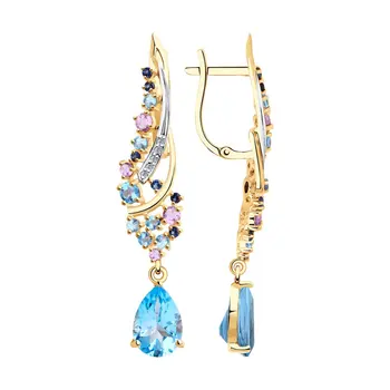 

Sokolov drop earrings with stones in gold with a mix of stones, fashion jewelry, 585, women's male, long earrings
