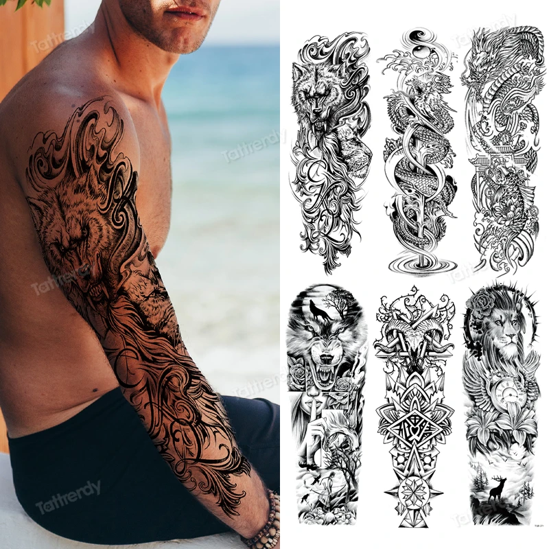 REALISTIC TEMPORARY TATTOO SLEEVE, DRAGON, CHINESE, ORIENTAL, ARM, MENS,  WOMENS