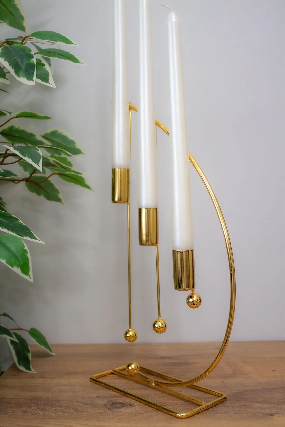 Nota Model Metal 3 Pcs Candlestick Triple Candle Holder 25cm Stainless Gold Plated Home Decoration |