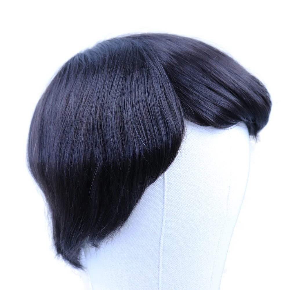YY Wigs Natural Black Men's Toupee Indian Remy Human Hair Replacement System 4x4 - 8x10 Fine Mono Net Human Hair Toupee for Men