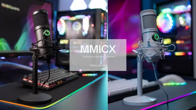 Microphone Mars Gaming MMICX Pro Studio , Dual Condenser - Blanc