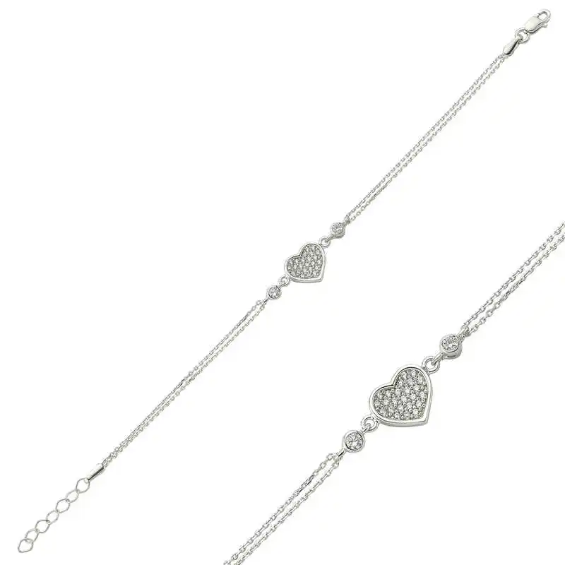 Merve Sterling Silver Heart Women Bracelet