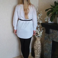 White Blouse Button-Shirt Tunics Cotton Long-Tops Plus-Size Feminine
