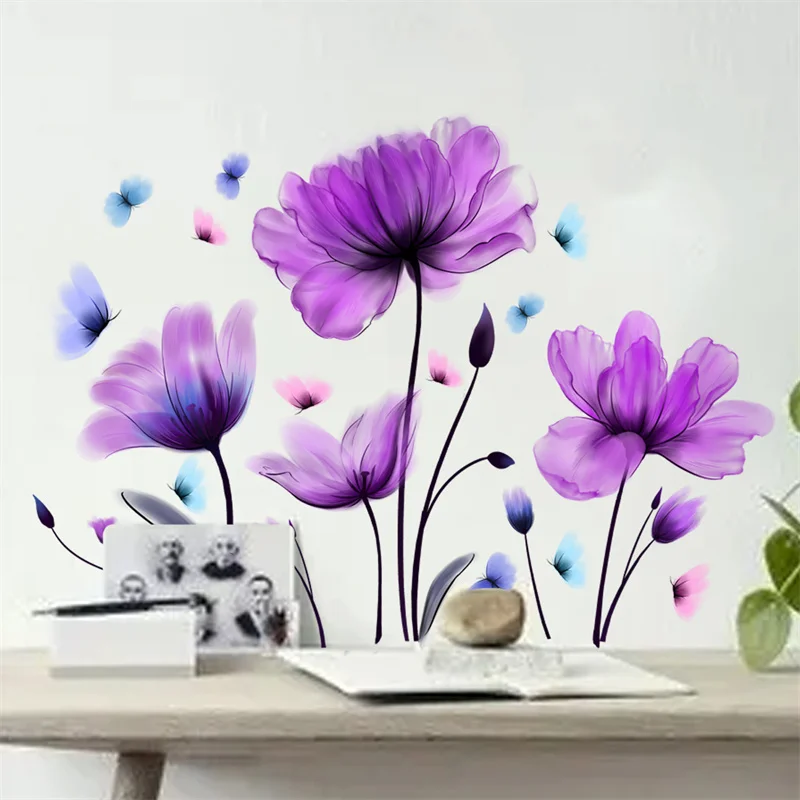 Autocollants Muraux Mignons De Fleur De Tulipe, Décoration De Chambre À  Coucher De Fille, Décalcomanies De Papillons Adhésifs Pour Kicthen, Décor  De Salon À La Maison, Peinture Murale De Bricolage - Stickers