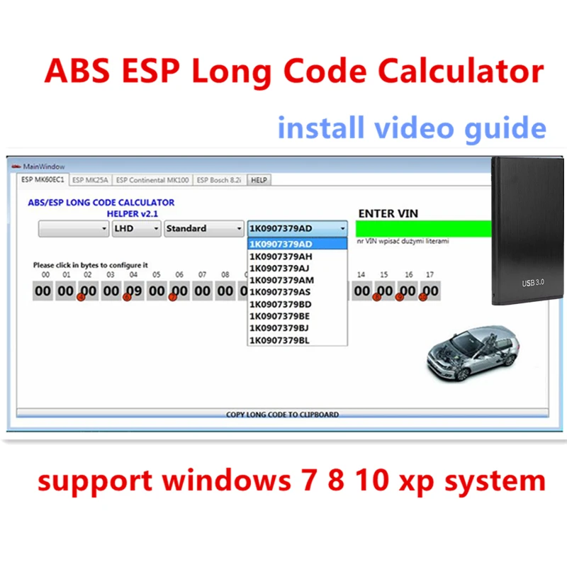 For Vw Abs Esp Long Code Calculator Helper Mk60ec1 Diagnostic Tools